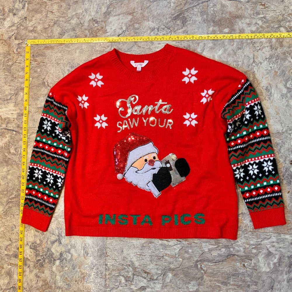 Santa Saw Your Insta Pic Ugly Christmas Sweater Holiday Party Mens L/Womens XXXL